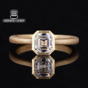 Full Bezel Set Solitaire Ring, Colorless 1.15/ 1.80/ 2.75 Carat Asscher Cut Moissanite Engagement Ring, Matte Finish Wedding Ring For Bride