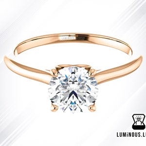 2 Carat Colorless Round Moissanite Engagement Ring | Classic Solitaire Ring, 10K 14K 18K White Yellow Rose Gold Four Prongs Anniversary Ring