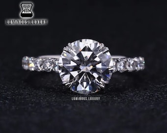 Double Claw Prong Cathedral Set Wedding Ring: 1.15/ 2/ 2.75 Carat Round Cut Moissanite Solitaire Engagement Ring, Christmas Gift For Women