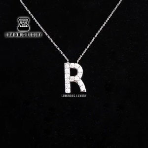 Unisex Alphabet Pendant, Minimalist A-Z Initial Letter Necklace, Stunning Round Cut Moissanite Pendant With Cable Chain For Anniversary Gift