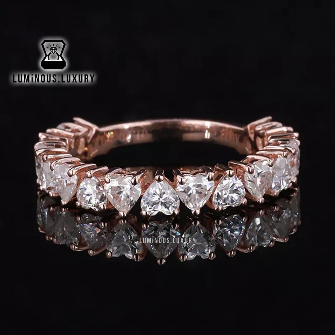 Prettiest Heart Cut Colorless Moissanite Band for Anniversary Ring, 3/4 ...