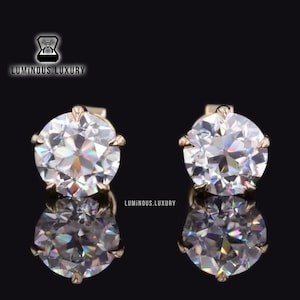5 Claw Prong Wedding Earrings, Solitaire Push Back Earrings, Antique 2/ 3/ 4.5 TCW Round Old European Cut Colorless Moissanite Stud Earrings