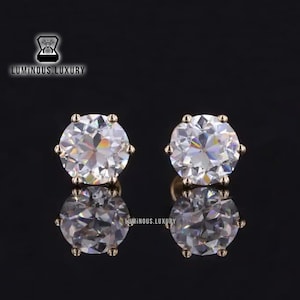 Classic Solitaire Earrings, 2/ 3/ 4.5 TCW Old European Round Cut Moissanite Screw Back Earrings, Six Prong Simple Wedding Earrings For Bride