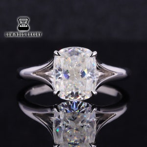 Split Shank Four Claw Prong Anniversary Ring, Solitaire Ring For Girls, 2.5/3.75/5.25 Carat Elongated Cushion Cut Moissanite Engagement Ring