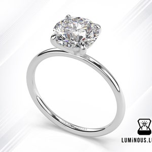 2 Carat Colorless Round Moissanite Engagement Ring | Classic Solitaire Ring, 10K 14K 18K White Yellow Rose Gold Four Prongs Anniversary Ring