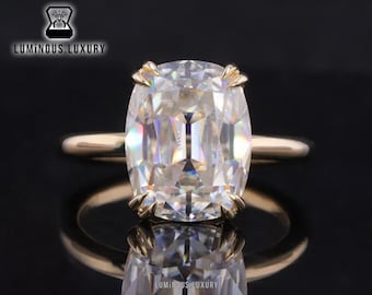 Solitaire Ring, Double Claw Prong Basket Set Proposal Ring, 3.75/5/6.5 Carat Old Mine Cushion Cut Moissanite Anniversary Ring, New Year Gift