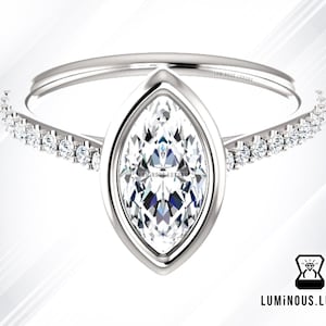 Full Bezel Set 1.50 CT Colorless Marquise Moissanite Ring / Yellow Gold Engagement Solitaire Ring / Buy Ladies Ring / Bezel Set Promise Ring