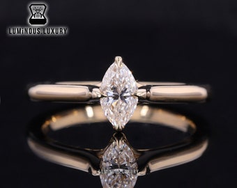 Antique Solitaire Anniversary Ring: 4 Claw Prong Cathedral Set Wedding Ring, Fiery 1/1.75/2.85 Carat Marquise Cut Moissanite Engagement Ring