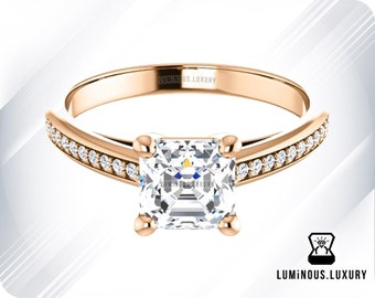 Timeless Cathedral Set Moissanite Ring, 2 CT Asscher Cut Colorless Moissanite Engagement Ring, Unique Wedding Ring, Propose Ring for Her