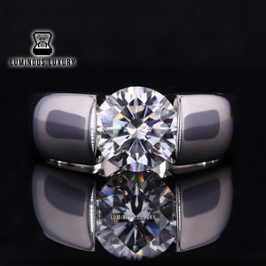 Solitaire Men&#39;s Moissanite Ring, Tension Set Wedding Ring, Classic 2/ 2.7/ 3.5 Carat Round Brilliant Cut Engagement Ring, Father&#39;s Day Gift