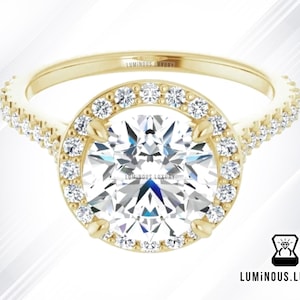 2 CT Moissanite Engagement Ring, Brilliant Round Cut Moissanite Halo Ring, 4 Prong Round Cut Accent White/Yellow/Rose Gold Anniversary Ring