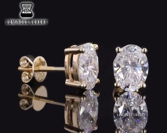 Four Prong Classic Solitaire Wedding Earrings: 2/ 3/ 4 TCW Oval Cut Moissanite Stud Earrings, Push/Screw Back Earrings, Gift For Daughter