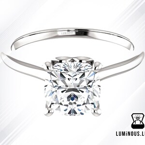2 CT Colorless Cushion Moissanite Engagement Ring | Classic Solitaire Ring, 10K 14K 18K White Yellow Rose Gold Claw Prongs Anniversary Ring