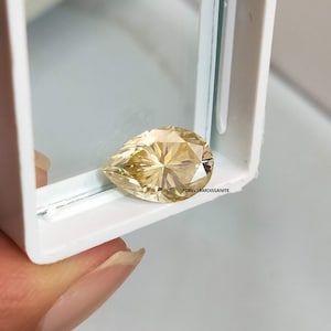 Sparky Off White Yellow 10x7mm 2 Carat Pear/Tear Drop Cut Loose Moissanite || For Engagement Wedding Ring Earring Pendant Jewelry Gift
