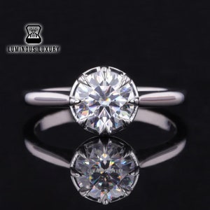 1.25/ 2/ 2.25 Carat Round Cut Moissanite Anniversary Ring, Georgian Cut Down Collet Setting Wedding Ring, Classic Solitaire Ring For Mother