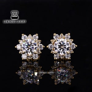 Snowflake Earrings, 1/1.6/2.4 TCW Round Cut Moissanite Stud Earrings, Flower Style Cluster Set Screw Back Earrings, Designer Bridal Jewelry
