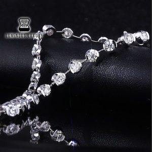 Distance Stacking Moissanite Eternity Bracelet, Dainty Half Bezel Set Women&#39;s Bracelet, Fiery Round Cut Moissanite Anniversary Gift Bracelet