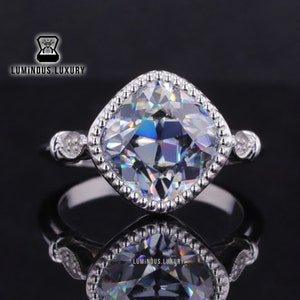 Art Deco Milgrain Set Filigree Ring, 1.5/2.5/3.5 Carat Light Grey Old Mine Cushion Cut Moissanite Wedding Ring, Designer Bridal Promise Ring