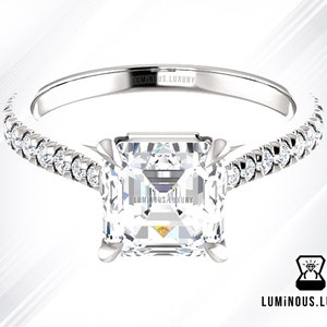 2 CT Colorless Asscher Cut Moissanite Ring/ 10K /14K/18K Gold Engagement Ring/ Moissanite Half Eternity Accent Ring/ Surprises Ring For love