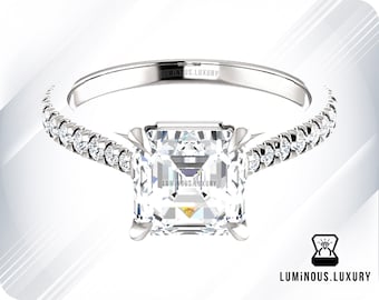 2 CT Colorless Asscher Cut Moissanite Ring/ 10K /14K/18K Gold Engagement Ring/ Moissanite Half Eternity Accent Ring/ Surprises Ring For love