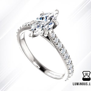 6 Claw Prong 2 Carat Colorless Marquise Engagement Ring With Side Accent Stones, Wedding Ring, Anniversary Ring 14K Solid Real White Gold