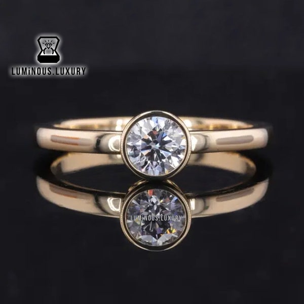 Bezel Set Solitaire Moissanite Ring, 0.75/1.25/1.50 Carat Round Brilliant Cut Anniversary Ring, Secure Stone Wedding Promise Ring For Bride