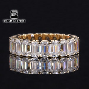 Emerald Cut Colorless Moissanite U Prong Set Engagement Band, Delicate 10K/ 14K/ 18K Solid Gold Full Eternity Wedding Band, Stackable Band