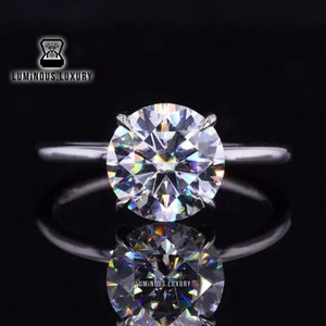 Hidden Halo Comfort Fit Wedding Ring, 1.5/2.25/3.5 Carat Round Cut Moissanite 4 Claw Prong Basket Set Solitaire Engagement Ring For Fiancee
