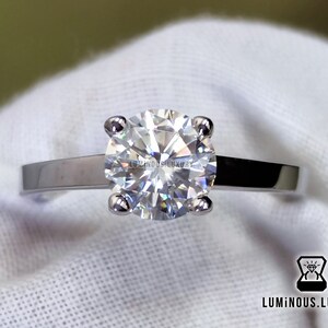 1 Carat Colorless Round Moissanite Engagement Ring | Classic Solitaire Ring, 10K 14K 18K White Yellow Rose Gold Four Prongs Anniversary Ring