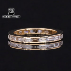 Channel Set Moissanite Stacking Wedding Band, East West Baguette Cut Full Eternity Matching For Engagement Ring, 14K Solid Gold Women's Band