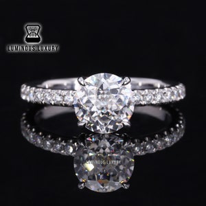Stunning Moissanite Bridal Ring, 1.75/ 2.5/ 3.25 Carat Jubilee Cut Designer Engagement Ring, 10K/14K/18K Solid Gold Hidden Halo Wedding Ring