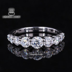 U Prong Set Designer Stacking Women&#39;s Promise Band, Sparky Round Cut Colorless Moissanite Nine Stone Wedding Band, Thanksgiving Gift For Her