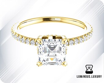 Stunning 2 CT Asscher Colorless Moissanite Ring, Moissanite Engagement Ring, Wedding Ring, 18KT White Gold Ring, Platinum Moissanite Ring