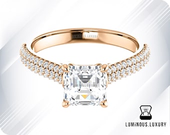 Luxury 3 Row Pave Set 2 CT Colorless Asscher Cut Moissanite Engagement Ring, 10K /14K/18K Gold Engagement Ring, Surprises Ring For love