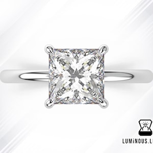 Classic 2.15 CT Princess Cut Colorless Moissanite Engagement Ring, Cathedral Setting, Solitaire Wedding Ring, Customized Anniversary Ring