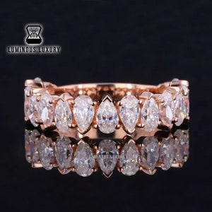 Sparkling Tear Drop Moissanite Band, Colorless Pear Cut 3/4 Eternity Stackable Wedding Band, Comfort Fit Solid Gold Band For Engagement Ring