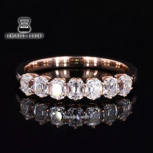 7 Stone Anniversary Gift Band, Dainty Old Mine Cushion Cut Colorless Moissanite Matching Band For Wedding Ring, Gorgeous Gift For Girlfriend