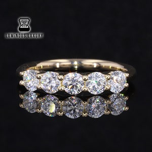 Antique U Shape Shared Prong Set Engagement Band, Amazing Round Cut Colorless Moissanite 5 Stone Handmade Wedding Band, 5th Anniversary Gift