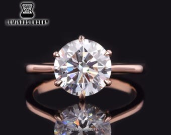 Hidden Halo Anniversary Ring: 2/ 2.75/ 3.50 Carat Round Cut Colorless Moissanite Solitaire Ring, 6 Claw Prong Cathedral Set Engagement Ring