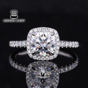 1 / 2 / 3 Carat Cushion Cut Moissanite Anniversary Ring, Halo With Basket Set Engagement Ring, 4 Claw Prong Set Wedding Ring, Handmade Ring