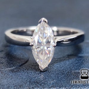 Marquise Moissanite Ring, Fiery 1 Carat Colorless Marquise Cut Moissanite Ring, Comfort fit band Engagement Ring, Cathedral Set Wedding Ring