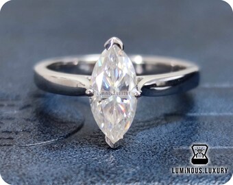Solitaire Moissanite Engagement Ring: Fiery 1 Carat Marquise Cut Cathedral Setting Wedding Ring, Mother's Day Gift, Best Travelling Ring