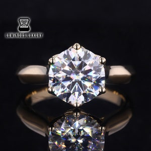 6 Prong Knife Edge Shank Solitaire Ring, 1.5/ 2.25/ 3.5 Carat Round Cut Moissanite Anniversary Ring, Tulip Basket Cathedral Set Wedding Ring