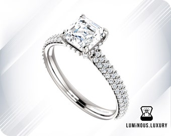 Luxury 3 Row Pave Set 2 CT Colorless Asscher Cut Moissanite Engagement Ring, 10K /14K/18K Gold Engagement Ring, Surprises Ring For love