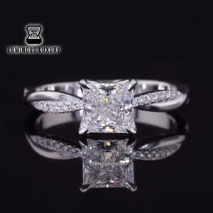 Tulip Basket Ring, 4 Claw Prong Designer Twisted Shank Wedding Ring, Dainty 1.25/2/2.50 Carat Princess Cut Moissanite Ring For Birthday Gift