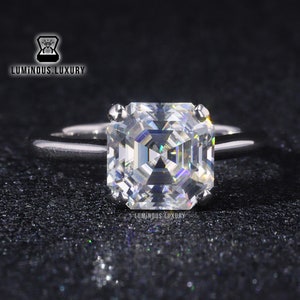 Four Prong Basket Set Ring, Classic Comfort Fit Solitaire Wedding Ring, 1.6/ 2.5/ 3.5 Carat Asscher Cut Colorless Moissanite Engagement Ring