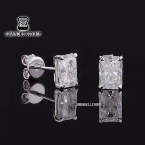 Classic Solitaire Stud Earrings, 2/ 3.50/ 5 TCW Radiant Cut Colorless Moissanite Earrings, 4 Prong Basket Setting Push Back Wedding Earrings