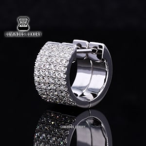 3 Row Pave Set Mini Hoop Earrings, 1.25 TCW Round Cut Moissanite Anniversary Gift Earrings, 14K Solid White Gold Huggie Earrings For Women