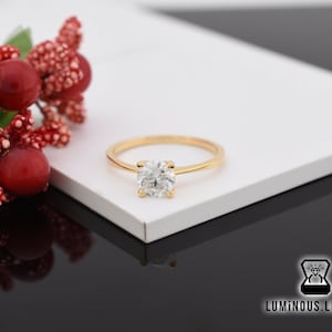 1 Carat Colorless Round Moissanite Engagement Ring | Classic Solitaire Ring, 10K 14K 18K White Yellow Rose Gold Four Prongs Anniversary Ring