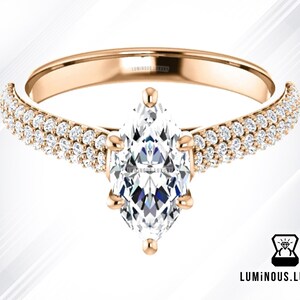 6 Prong Setting 3 Row Pave Set Colorless Marquise Engagement Ring With Side Accent Stones, 2 Carat Marquise Moissanite Ring, Wedding Ring